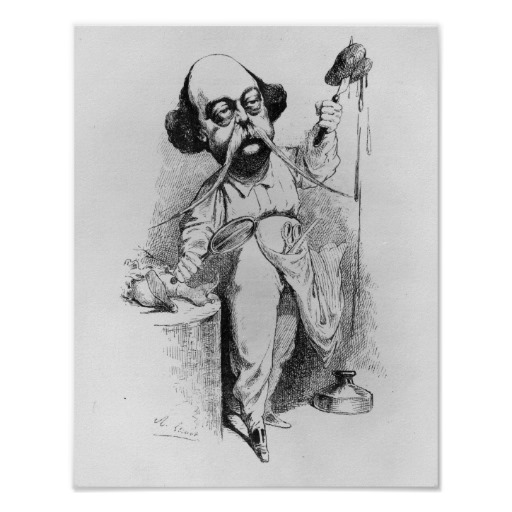 Gustave Flaubert diseccionando a Emma Bovary. Caricatura publicada en 'La parodie'